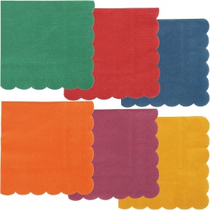 Blue Panda 240-Pack Bulk 2-Ply Scalloped Disposable Paper Cocktail Napkins, 6 Colors, 4.75 x 4.75 Inches - 1 of 4
