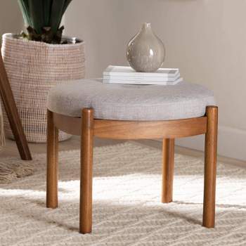 Iliana Fabric and Wood Ottoman Footstool Grayish Beige/Walnut Brown - Baxton Studio