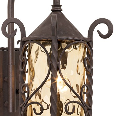 Bronze and Dark Walnut Glass Wall Sconce with Scrollwork