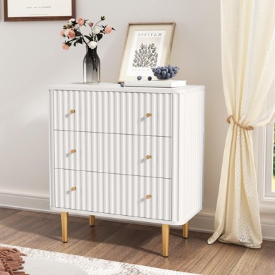 Hotraffy Modern 3 Drawer Dresser for Bedroom - Wood Storage Cabinet with Fluted Texture, Spacious Chest of Drawers Organizer for Closet,Hallway.