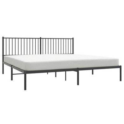 vidaXL 76"x79.9" Metal Bed Frame with Headboard, Powder-Coated Steel Black Bed Base, Robust Double Bed with Under Bed Storage Space