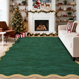 Washable Rug Modern Scalloped Rug Non Slip, Neutral Indoor Carpet - 1 of 4