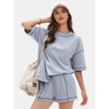 EXLURA Women's Casual Summer 2 Piece Sets 100% Cotton Short Sleeve Tshirt and Shorts Matching Sweatsuits Lounge Set 2025 - 3 of 4