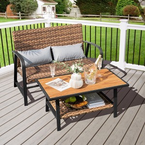 Costway 2 PCS Patio Rattan Loveseat  Coffee Table Set  Padded Back & Seat Pillow Quick Dry - 1 of 4