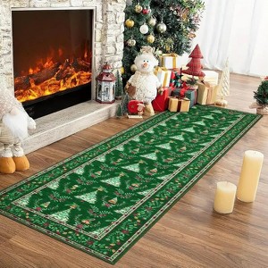 TackView Christmas Rug Washable, Non Slip Low Pile Christmas Tree & Floral Accent Carpet, for Living Room, Bedroom, Kitchen - 1 of 4