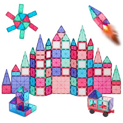 Best Choice Products 32-Piece Kids Magnetic Tiles Set, Educational Building Stem Toy w/ Case - Pink