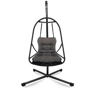 Ridstar Outdoor Rattan Hanging Swing Chair with C-Frame, Cushion & Pillow-Dark Brown - 1 of 4