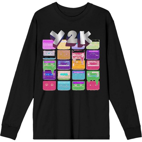 Chrome Baddie Y2K Trend Butterflies and Cassette Tape Adult Crew Neck Long Sleeve Tee - image 1 of 2