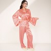 Anna-Kaci Lounge Women's Printed Satin Pajama Set with Long Sleeve Wrap Top Self-Tie Waist and Full-Length Relaxed Fit Lounge Pants - 3 of 4