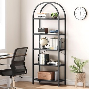 5 Tier Arched Bookcase,Modern Vertical Tall Bookcase,Metal Wooden Storage Shelves for Bedroom,Living Room,Home Office - 1 of 4