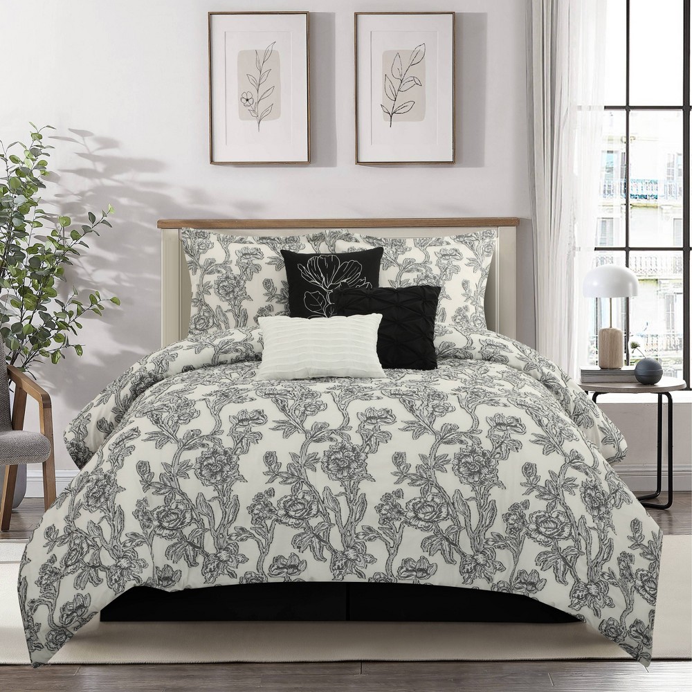 Nanshing 7pc King Maybole Floral Comforter Set Off-White