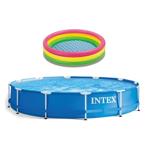 Intex 12 X 30 Metal Frame Round Above Ground Swimming Pool With Pump And 58 X 13 Inflatable Sunset Glow Colorful Backyard Kids Vinyl Splash Pool Target