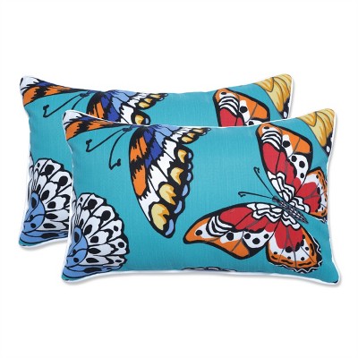 Pillow Perfect Set of 2 Butterfly Garden Outdoor/Indoor Rectangular Throw Pillow Turquoise