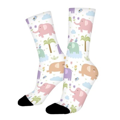 Elephants Women Printed Crew Socks Funny Funky Socks Soft Polyester Novelty Gifts for Artists Men