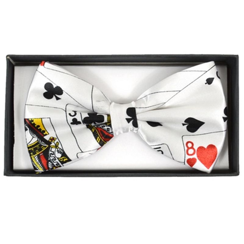 Men's White Color 5 L  x 3 W Inch Poker Playing Cards Print Adjustable Bow Tie, 2 of 3
