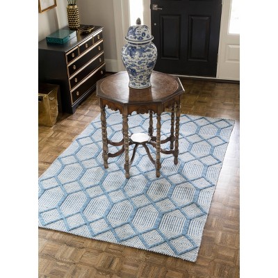 Langdon Blue Diamond Hand Woven Wool Area Rug