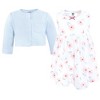 Hudson Baby Infant and Toddler Girls Cotton Dress and Cardigan Set, Pink Blue Flower - 3 of 4