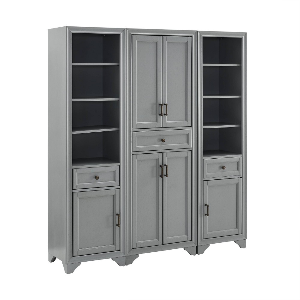 Photos - Kitchen System Crosley 3pc Tara Pantry Set - Pantry and 2 Linen Cabinets Distressed Gray - Crosle 