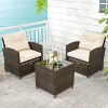Tangkula 5 CS Rattan Furniture w/ & Tempered Glass & 2 Ottomans Coffee Table Patio - 2 of 4