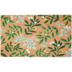 HomeRoots 17" X 29" Natural and Green Coir Botanical Leaves Outdoor Door Mat - 1 of 3