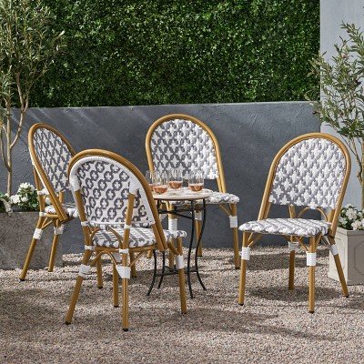Gray and White Bamboo Print Armless Outdoor Bistro Chairs, Set of 4
