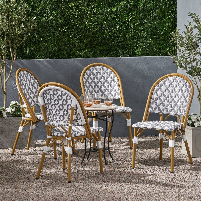 Louna 4pk Outdoor French Bistro Chairs - Gray/White/Bamboo - Christopher Knight Home, 3 of 12