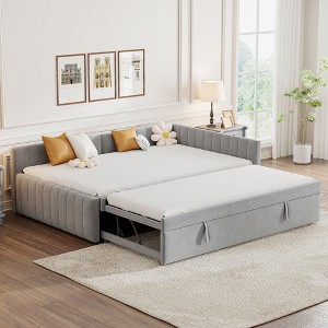 Full Size L-Shaped Upholstered Daybed with Twin Size Pop Up Trundle - 1 of 4