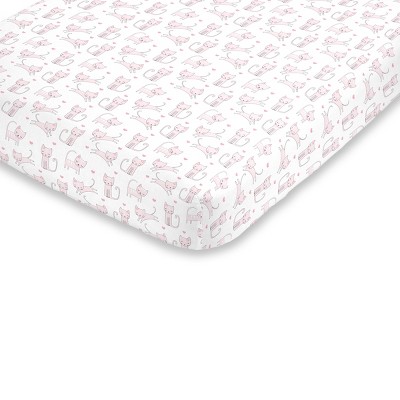 Image of NoJo Super Soft Pink and White Purrdy Kitty Cat Fitted Mini Crib Sheet