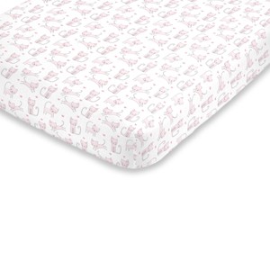NoJo Super Soft Pink and White Purrdy Kitty Cat Fitted Mini Crib Sheet - 1 of 4