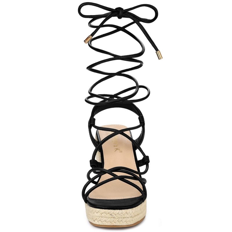 Allegra K Women's Lace Up Platform Heel Espadrilles Wedge Sandals, 3 of 7