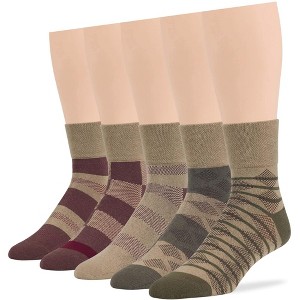 Men's Diabetic Cotton Fashion Quarter Socks - 5 Pack - Square Stripe Pattern - Shoe Size 9-12 L, 12-15 XL - Multicolors | 7BIGSTARS KINGDOM - 1 of 4