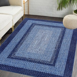 10x13 Braided Boho Area Rug, Large Non-Slip Washable Farmhouse Rug with Geometric Border - 1 of 4