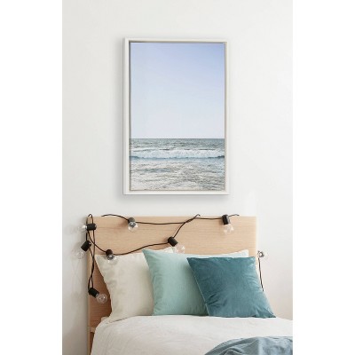 Sylvie Pale Blue Sea Coastal Canvas Print with White Frame