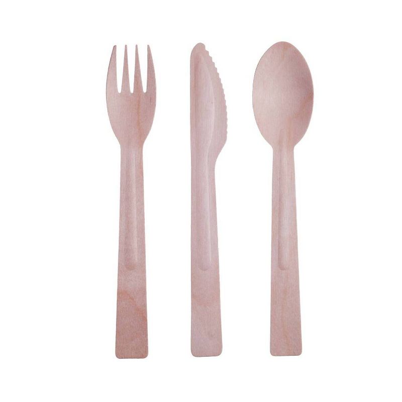 foodstiks Premium Compostable Disposable Wood Cutlery Forks, Knives &#38; Spoons - 24pc, 1 of 10