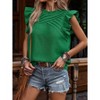 Women's Ruffle Sleeve Crew Neck Top  Pleated Casual Blouse - 4 of 4
