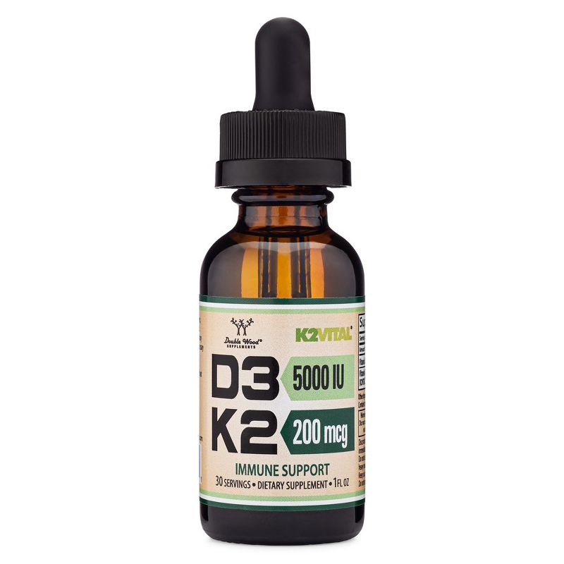 Vitamin D3 + K2 Liquid Drops - 5000 IU D3, 200 mcg K2, 30 Servings by Double Wood Supplements - Supports Immune Health, 1 of 7