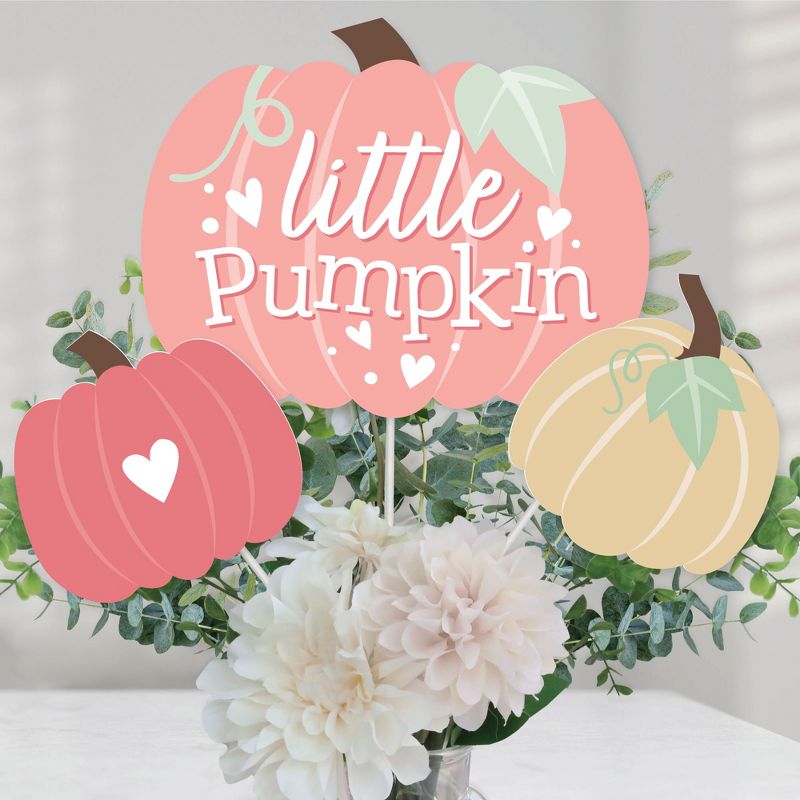 Big Dot of Happiness Girl Little Pumpkin - Fall Birthday Party or Baby Shower Centerpiece Sticks - Table Toppers - Set of 15, 1 of 8