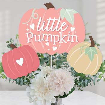 Big Dot of Happiness Girl Little Pumpkin - Fall Birthday Party or Baby Shower Centerpiece Sticks - Table Toppers - Set of 15