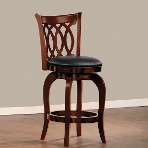 38.00"Comfortable Swivel Pub Height Chair 1pc Design Back Dark Cherry Finish Faux Leather Upholstery Solid Wood Furniture,Cherry - 1 of 4