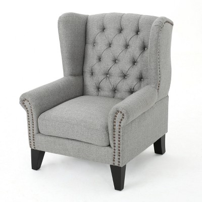 Image of Laird Traditional Winged Accent Chair Gray - Christopher Knight Home: Upholstered Polyester, Hardwood Frame