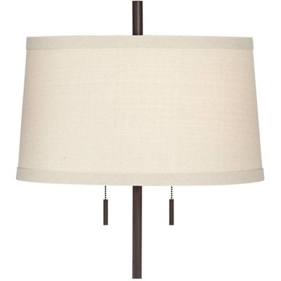 Bronze Adjustable Floor Lamp with Off-White Drum Shade