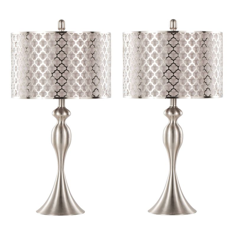 LumiSource (Set of 2) Ashland 27&#34; Contemporary Table Lamps Brushed Nickel with Gray Textured Linen and Laser Cut Shade from Grandview Gallery, 1 of 8