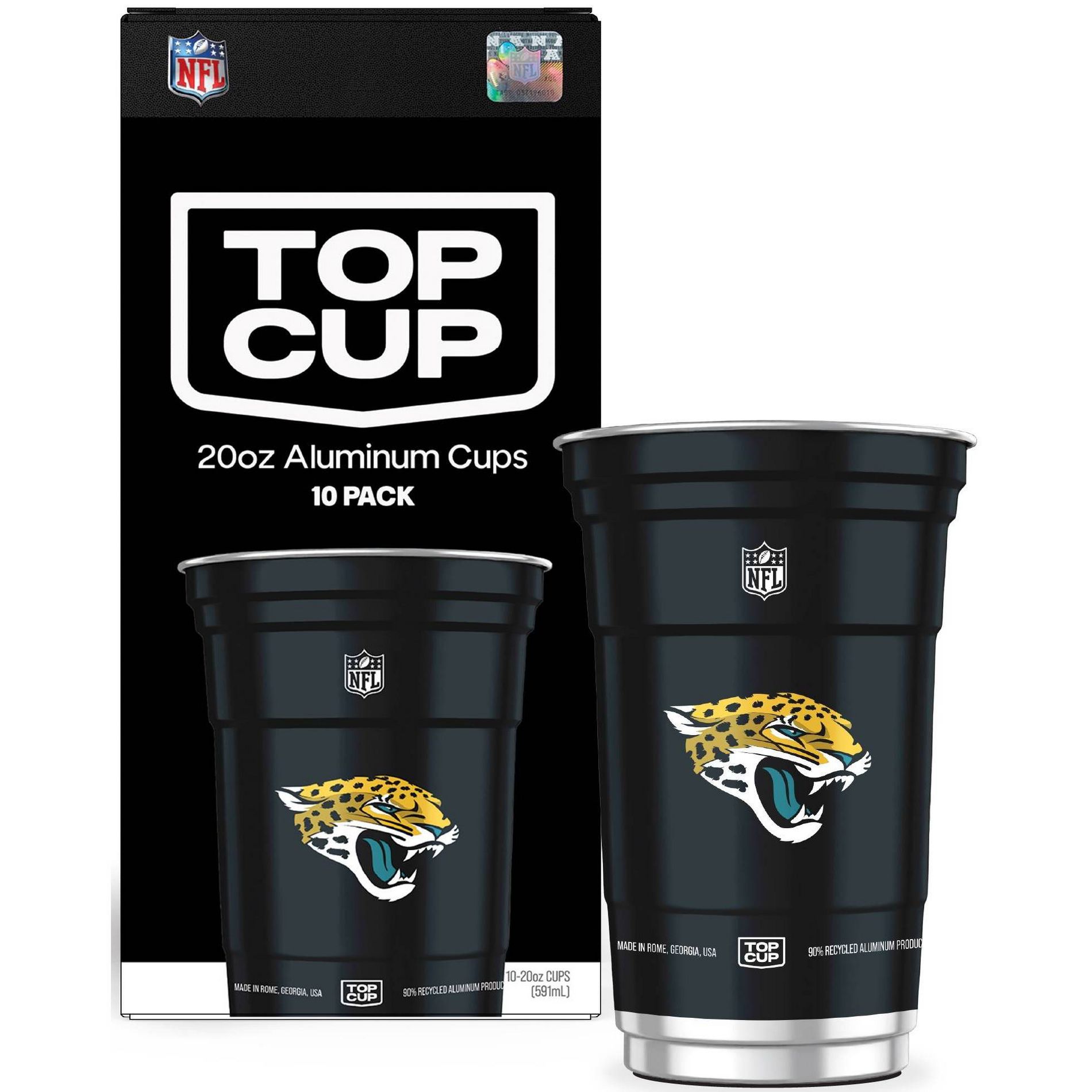 Top Cup NFL Jacksonville Jaguars Disposable Cups - 20oz/10ct: Aluminum, Sports Pattern