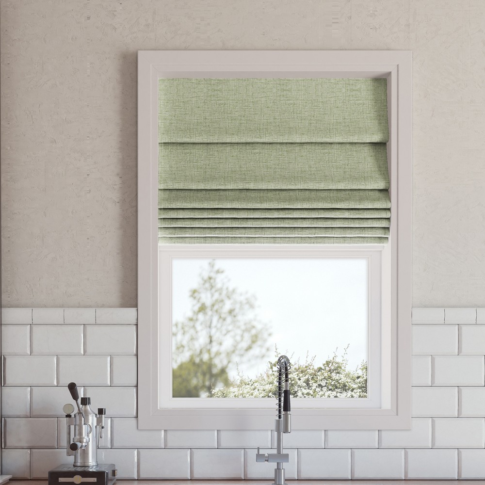 35"x64" Sun Zero 100% Blackout Somerton Textured Cordless Roman Window Shade Sage Green: Indoor Blinds & Window Shades