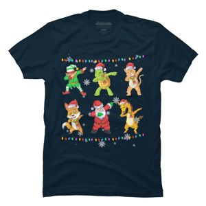 Men's Design By Humans Christmas Dabbing Cartoon Animals By shirtpublic T-Shirt - 1 of 4
