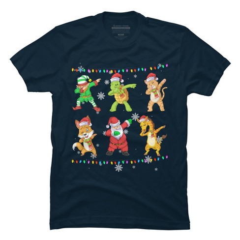 Men's Design By Humans Christmas Dabbing Cartoon Animals By shirtpublic T-Shirt - image 1 of 4