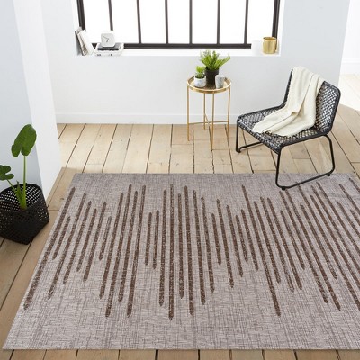 Beige and Brown Stripe Synthetic Indoor/Outdoor Area Rug