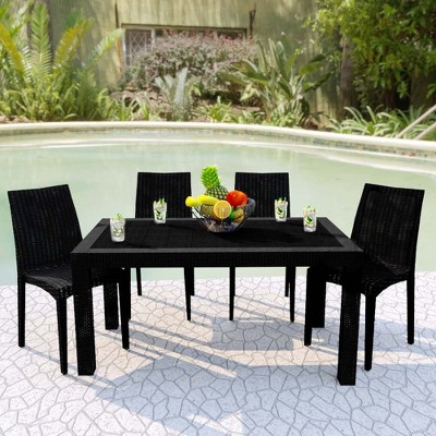 Black Polypropylene Weave Design Armless Dining Chairs, Set of 4
