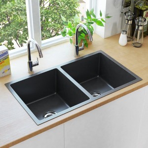 vidaXL Handmade Kitchen Sink Black Stainless Steel - 1 of 4