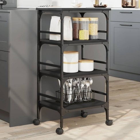 Vidaxl Kitchen Trolley Black 17.7 In.x13.8 In.x35.2 In. Engineered Wood ...